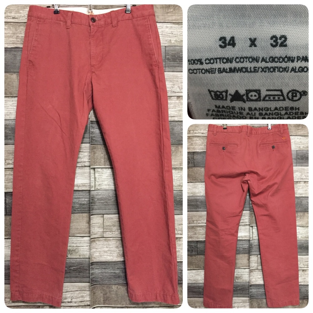 Dockers Straight Chino Pants Men’s 34x32 Red Flat Front Casual 100% Cotton